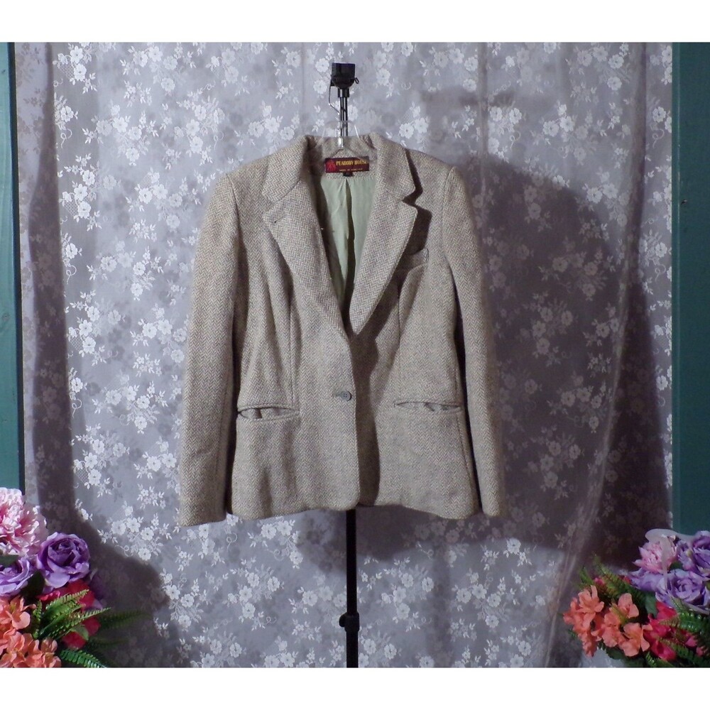 Vintage 70s Wool Blazer 1970s Blue Gray Herringbone Tweed Academia Size Medium